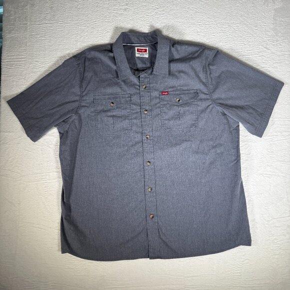 Wrangler Shirt Mens 2XL Blue Denim Short Sleeve Collar Button Down - Picture 1 of 7